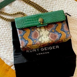 Kurt Geiger Green & Multicolor Snake-Print Crossbody Bag